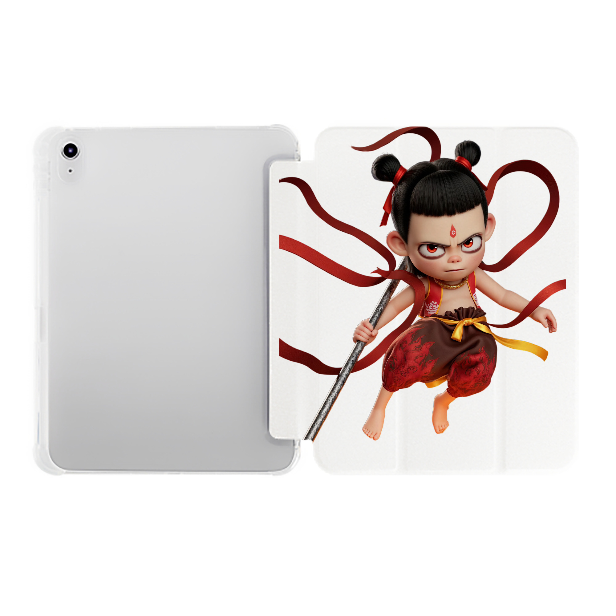 （画像用） Ne Zha 2 ナタ 魔童の大暴れ IPad ケース ペン収納付き 三つ折りスタンド PUレザー×シリコン 対応機種9.5/10.5/10.9インチ